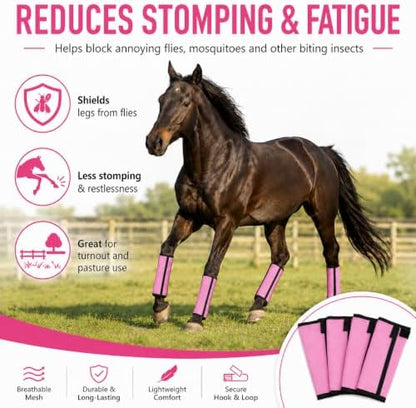 Fly Boots for Horses Set of 4 - Breathable Mesh Equine Leg Protection,Anti-Sag Stay-On Horse Fly Boots,Reduces Stomping & Fatigue,UV-Block, Adjustable Fit for Medium to Large Horses