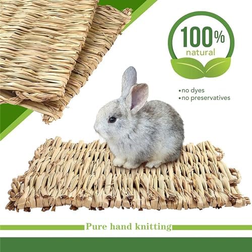 kathson 8PCS Rabbits Grass Mat Natural Woven Bunny Bedding Mats Chew Toy