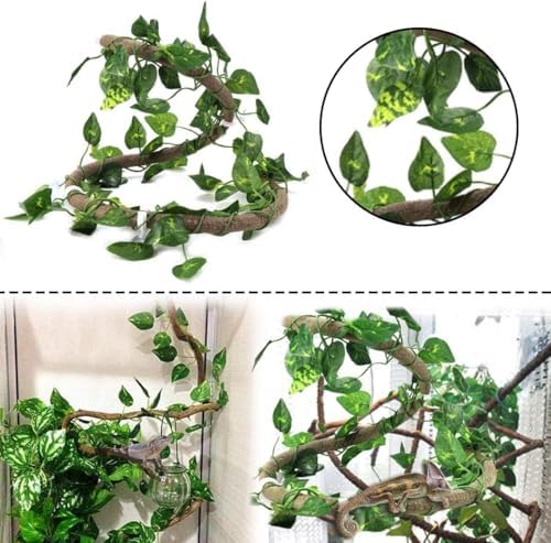 PINVNBY Bearded Dragon Hammock, Bearded Dragon Tank Accessories, Jungle Climber Vines Flexible Reptile Terrarium Leaves with Suction Cups Habitat Decor for Chameleon, Lizards, Gecko, Snakes（3 PCS）