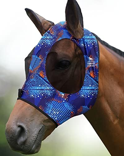 Harrison Howard Super Comfort Stretchy Fly Mask Large Eye Space with UV Protection Soft on Skin with Breathability Chic Blue M Cob