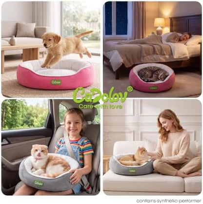 Round Cat Bed, Washable Small Medium Dog Beds, Pink 25in