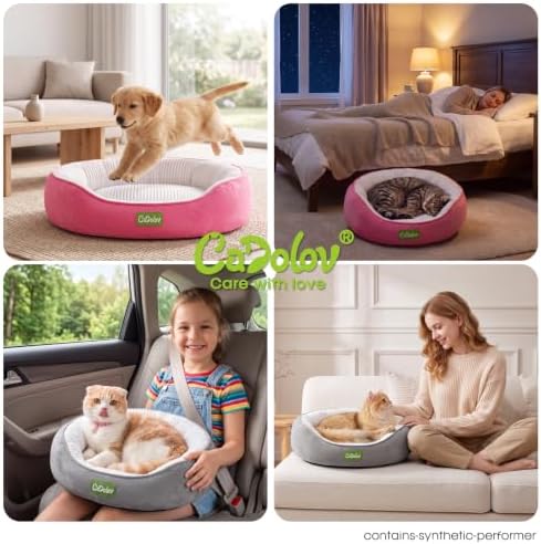 Round Cat Bed, Washable Small Dog Puppy Kitten Beds, Grey 20in