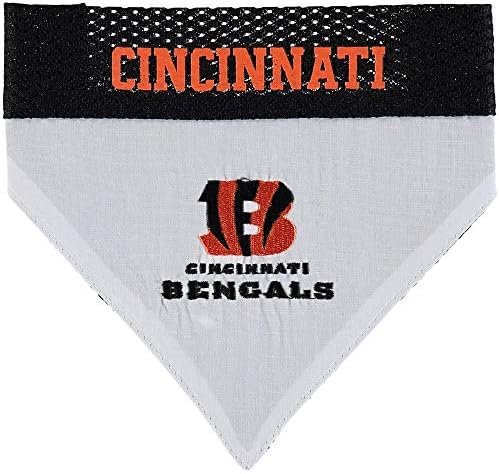 NFL DOG BANDANA - CINCINNATI BENGALS REVERSIBLE PET BANDANA. 2 Sided Sports Bandana with a PREMIUM Embroidery TEAM LOGO, Small/Medium. - 2 Sizes & 32 NFL Teams available