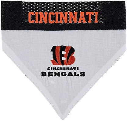 NFL DOG BANDANA - CINCINNATI BENGALS REVERSIBLE PET BANDANA. 2 Sided Sports Bandana with a PREMIUM Embroidery TEAM LOGO, Small/Medium. - 2 Sizes & 32 NFL Teams available