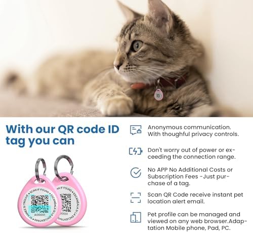 QR Code Cat Tags Personalized Small, Real-time Alerts, Pink