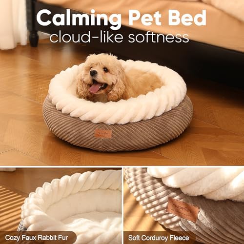 FUKUMARU Cute Cat Bed, 25in Large Round Cat Beds for Indoor Cats, Washable