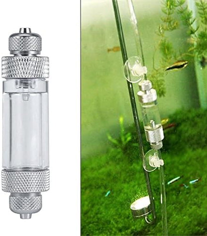 CO2 Bubble Counter, Double Head Built in Check Valve Bubble Counting Tool for Aquarium Fish Tank Aluminum Alloy Acrylic Silver 8.2 x 2cm 1 Pack