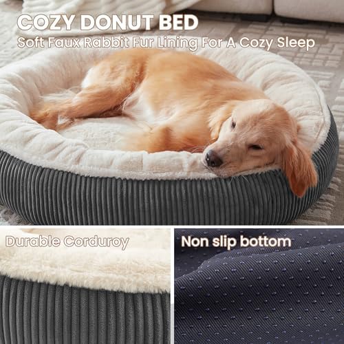 36 inches Calming Donut Dog Bed for Large Dogs,Dark Grey