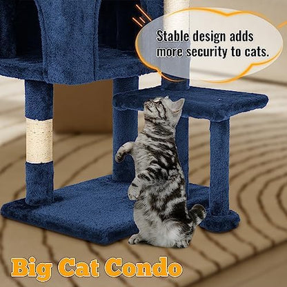 FDW 37.8" Cat Tree Tower | Navy Blue | Multi-Level Indoor Activity Center
