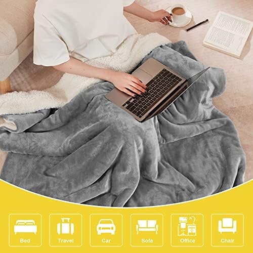 NICETOWN Throws and Blankets for Sofa Sherpa Fleece Plush Soft Cozy Velvet Flannel Throw Blanket for Living Room/Bedroom, Warm Lightweight Reversible Blanket for Bed(Light Grey, 60"x 80")