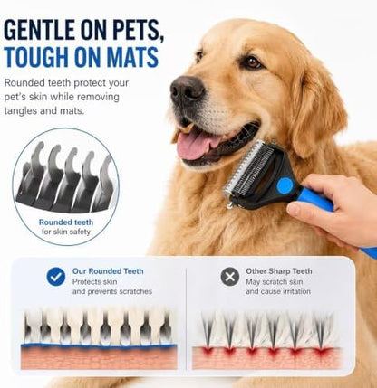 Deshedding Dog Brush，3-in-1 Undercoat Rake for Dogs (Blue)