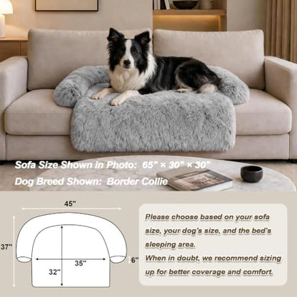 GGIB Calming Dog Bed Fluffy Plush Dog Mat for Furniture Protector with Removable Washable Cover for Large Medium Small Dogs and Cats (Large, Grey)