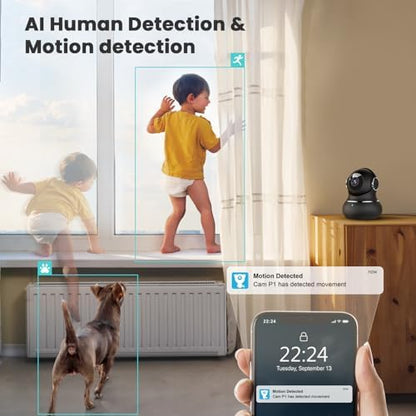 litokam 5ghz Indoor Security Camera, 5MP Cameras for Home Security with 5G/2.4G Dual-Band, Pet Cam with Phone App, AI Motion/Cry Detection, 360° Auto Tracking, Night Vision, Support NVR/Alexa