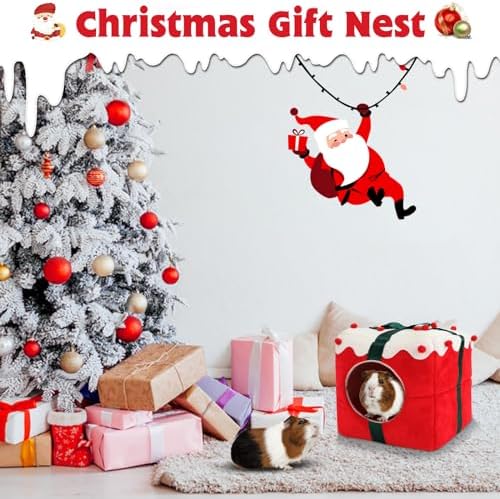 YUEPET Christmas Guinea Pig Hideout, Christmas Pet Bed, Gift Box