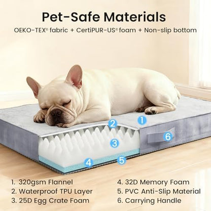 OhGeni Orthopedic Waterproof Medium Dog Bed, Memory Foam, 30 inch(Gray)