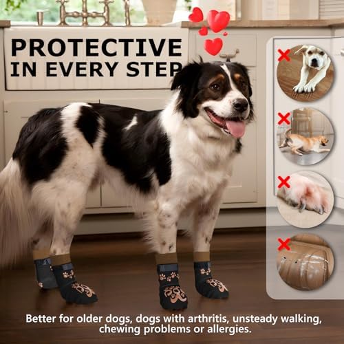 Dog Paw Socks - Double Side Dog Socks for Hot Pavement, Dogs Paw Covers to Prevent Licking, No Twist Small Dogs Booties for Hardwood Floors, Black and Caramel, XS