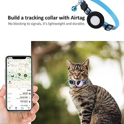 2022 Airtag Cat Collar Holder, Small Air Tag Compatible With Apple GPS Tracker, 2Pack Waterproof Case Cover for Pet Collar Within 3/8 Inch (Black, Pink, Purple, Lumiblue)