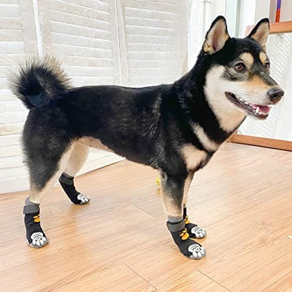 PUPTECK Anti-Slip Dog Socks with Double Sides Grips for Small Medium Large Dogs Hardwood Floors Prevents Licking, Dog Shoes for Hot Pavement Traction Control Paw Protector for Senior Dogs,Golden Paw L
