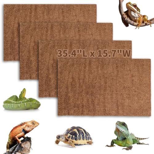 Hamiledyi Reptile Carpet Natural Coconut Fiber Tortoise Carpet Mats 4PCS