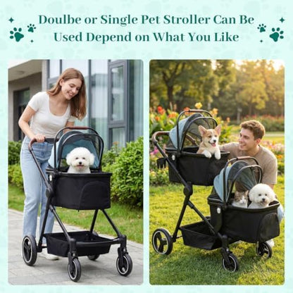 Foldable Double Pet Stroller for 2 Small Medium Cats Dogs