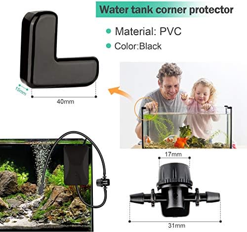 26.6 Feet Black Aquarium Soft Airline Tubing Hose Standard with 4 Air Stones,4 air Value Controller,4 Check Valves, 6 Suction Cups and 16 in Total for I,L,T,Y Shape Connectors