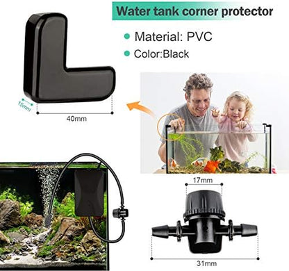 26.6 Feet Black Aquarium Soft Airline Tubing Hose Standard with 4 Air Stones,4 air Value Controller,4 Check Valves, 6 Suction Cups and 16 in Total for I,L,T,Y Shape Connectors