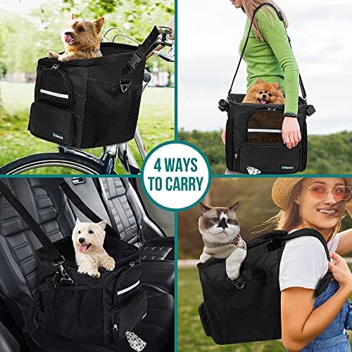 PetAmi Dog Bike Basket, Soft-Sided Ventilated Pet Carrier Backpack, Black