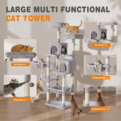 Sweetcrispy 71 Inch Cat Tree Tower with Natural Sisal Scratching Post