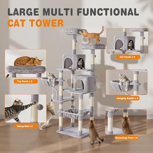 Sweetcrispy 71 Inch Cat Tree Tower with Natural Sisal Scratching Post