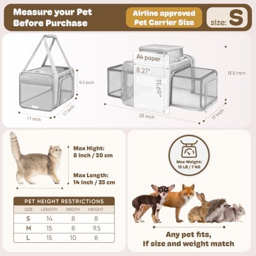 Top and 2 Sides Expandable Pet Carrier 17x11x9.5 TSA Airline Approved