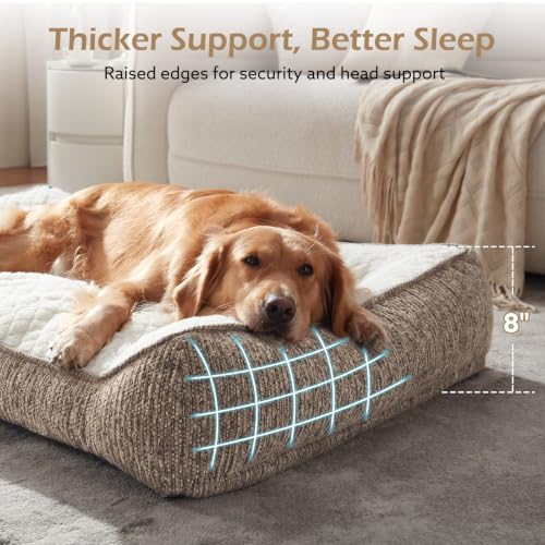 JOEJOY XL Orthopedic Dog Beds Large Sized Dog, Extra Thick Supportive Big Dogs Couch Bed with Sides, Ultra Soft Pet Bed Sofa for Large Dogs, Beige, 38''x28''