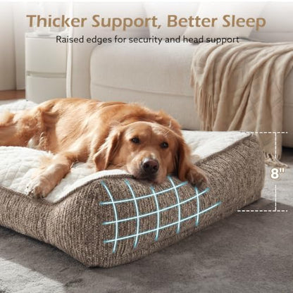 JOEJOY XL Orthopedic Dog Beds Large Sized Dog, Extra Thick Supportive Big Dogs Couch Bed with Sides, Ultra Soft Pet Bed Sofa for Large Dogs, Beige, 38''x28''