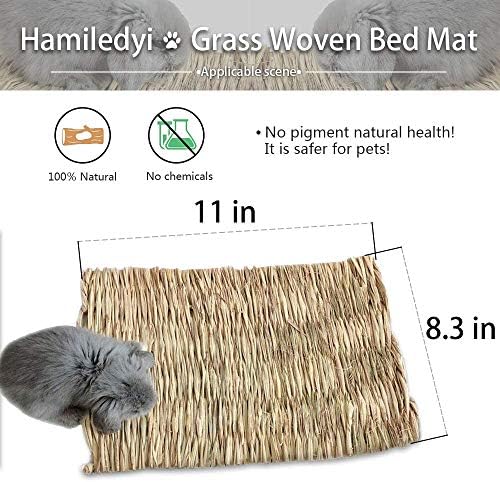 Hamiledyi Grass Mat for Rabbit Natural Woven Bed Mat Bunny Chew Toys (8PCS)
