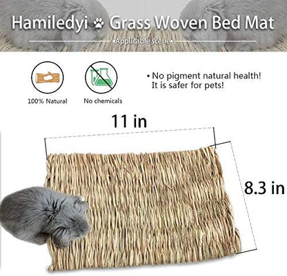 Hamiledyi Grass Mat for Rabbit Natural Woven Bed Mat Bunny Chew Toys (8PCS)