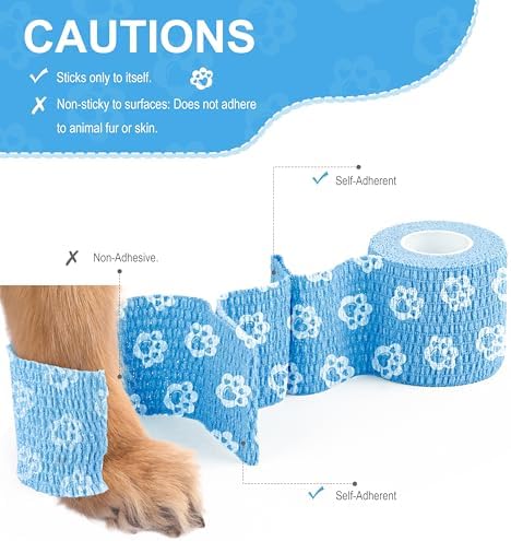 Vet Wrap Cohesive Bandages, Self-Adhesive Bandage Wrap, Breathable Non-Woven Self Adherent Tape for Pet Dog Leg Paw Wound, Horse, Cat, First Aid & Ankle Sprain, 2 Inch (6 Rolls)
