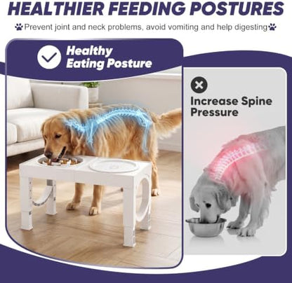 XIAZ Elevated Dog Bowls Large Breed Raised Dogs Bowl Stand Large/Medium Sized Dog Slow Feeder Dogs Bowls Food Water Stands 5 Heights Adjustable 9/11/12/14in Pet Feeder Dish Station