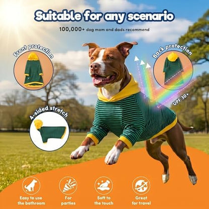 LovinPet Large Dog Pajamas, Dog Bodysuit, Cotton Green Stripe Print, M