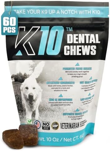 K10 Dental Chews for Dogs, Supports Dental & Oral Wellness, 60 Count