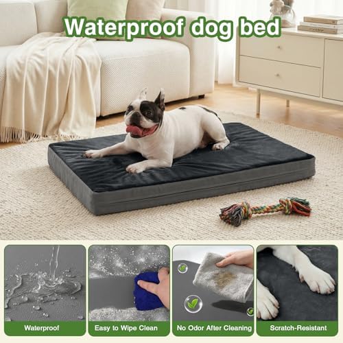 Waterproof Small Dog Bed Crate Pad 24", Washable Orthopedic Puppy Cat Mat