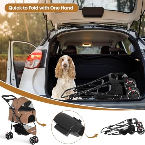 Pet Stroller,Dog Stroller for Small Medium Dogs Cats,3 Wheels,Deep Brown