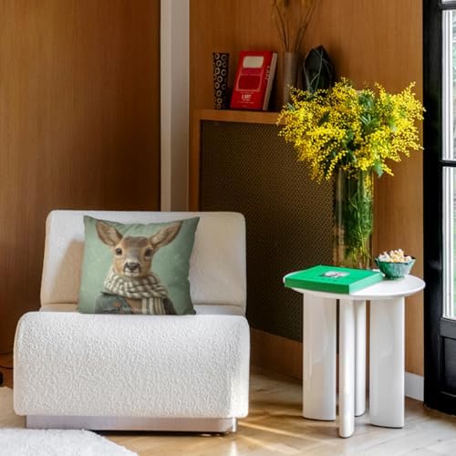 InkRain Winter Animal Cute Deer Pillow Cover 26x26 Inch Set of 2 Home Decor Decorative Cotton Linen Illustration Pillowcases for Living Room House Sofa