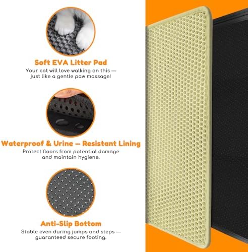 Cat Litter Mat 24"x16",Double Layer EVA Litterbox Mat Cream