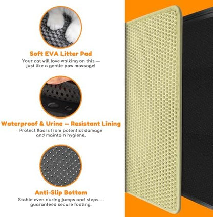 Cat Litter Mat 24"x16",Double Layer EVA Litterbox Mat Cream
