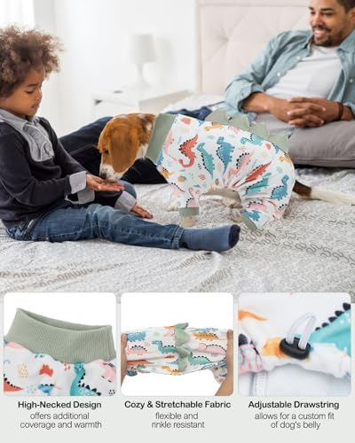 CuteBone Dinosaur Costume Dog Pajamas, Stretchy Spandex Crystal Velvet Sleepwear Coat for Small Dogs, Soft & Warm Pet Outfit Clothes for Cold Weather, Cozy Pullover Design COSP17XL