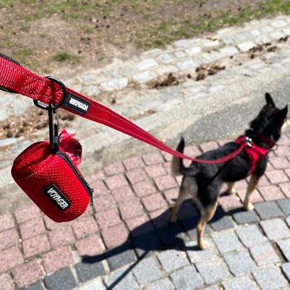 Best Pet Supplies Dog Poop Bag Holder Leash Attachment with Reusable Dispenser for Travel, Walking, Park, and Outdoor Use, Durable with Clip-On - Red, Mesh Dispenser w/15 Bags