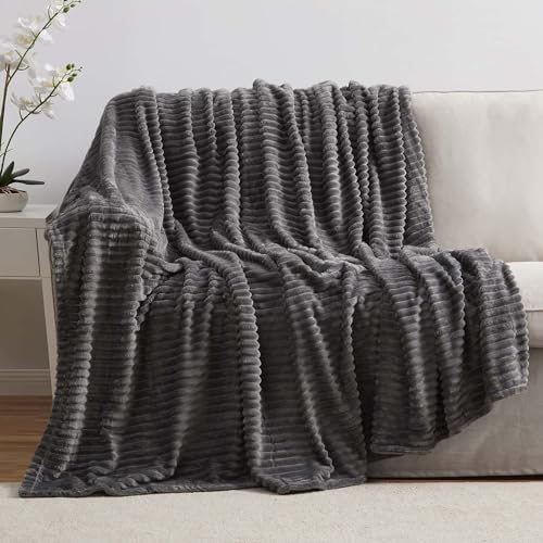 Nestl Grey Throw Blanket for Couch - Cozy Warm Fuzzy Blankets for Women, Plush Small Fleece Throws for Girls - Gray, 50 x 60 Inches