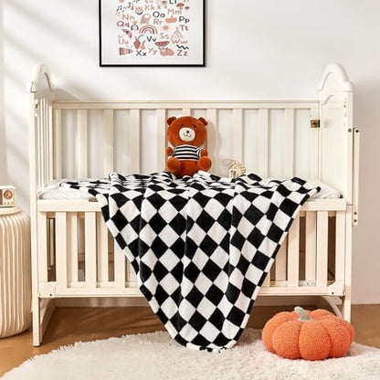 Yurhap Checkered Baby Blanket Fleece Baby Blankets for Boys Girls, Ultra Soft Cozy Fluffy Infant Toddler Newborn Receiving Blankets for Crib Stroller, 30''x40'', Black