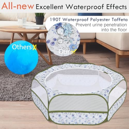 Pawaboo Small Animal Playpen with Zippered Cover, Blue + White Flower