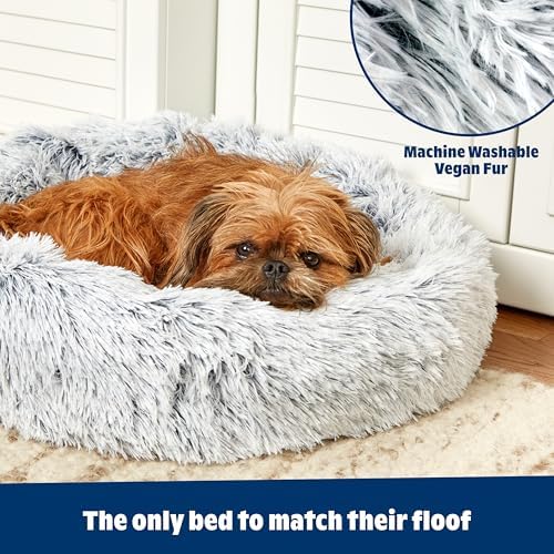 Barkbox Dog Bed, 2-in-1 Memory Foam Donut Cuddler Dog and Cat Bed, Calming Orthopedic Joint Relief Fur Crate Lounger for Pets, Machine Washable + Removable Cover, Waterproof Lining, Includes Toy