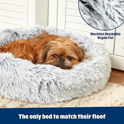 Barkbox Dog Bed, 2-in-1 Memory Foam Donut Cuddler Dog and Cat Bed, Calming Orthopedic Joint Relief Fur Crate Lounger for Pets, Machine Washable + Removable Cover, Waterproof Lining, Includes Toy